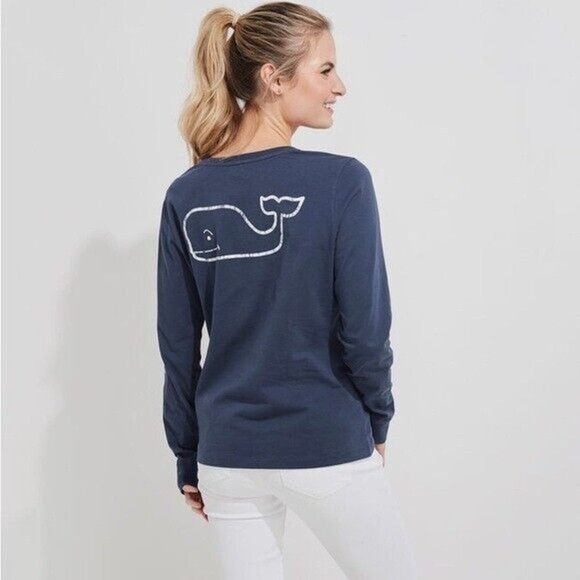 Vineyard Vines dark gray whale graphic long sleeve T-shirt SZ M in EUC - Picture 2 of 9